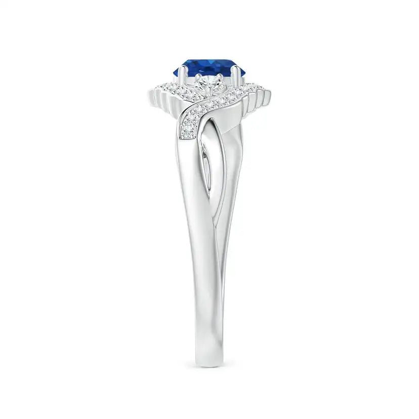 Aeon Vintage Style Sapphire & Diamond Floral Halo Three Stone Engagement Ring Handmade Customized Fine Jewelry 14K Solid Gold