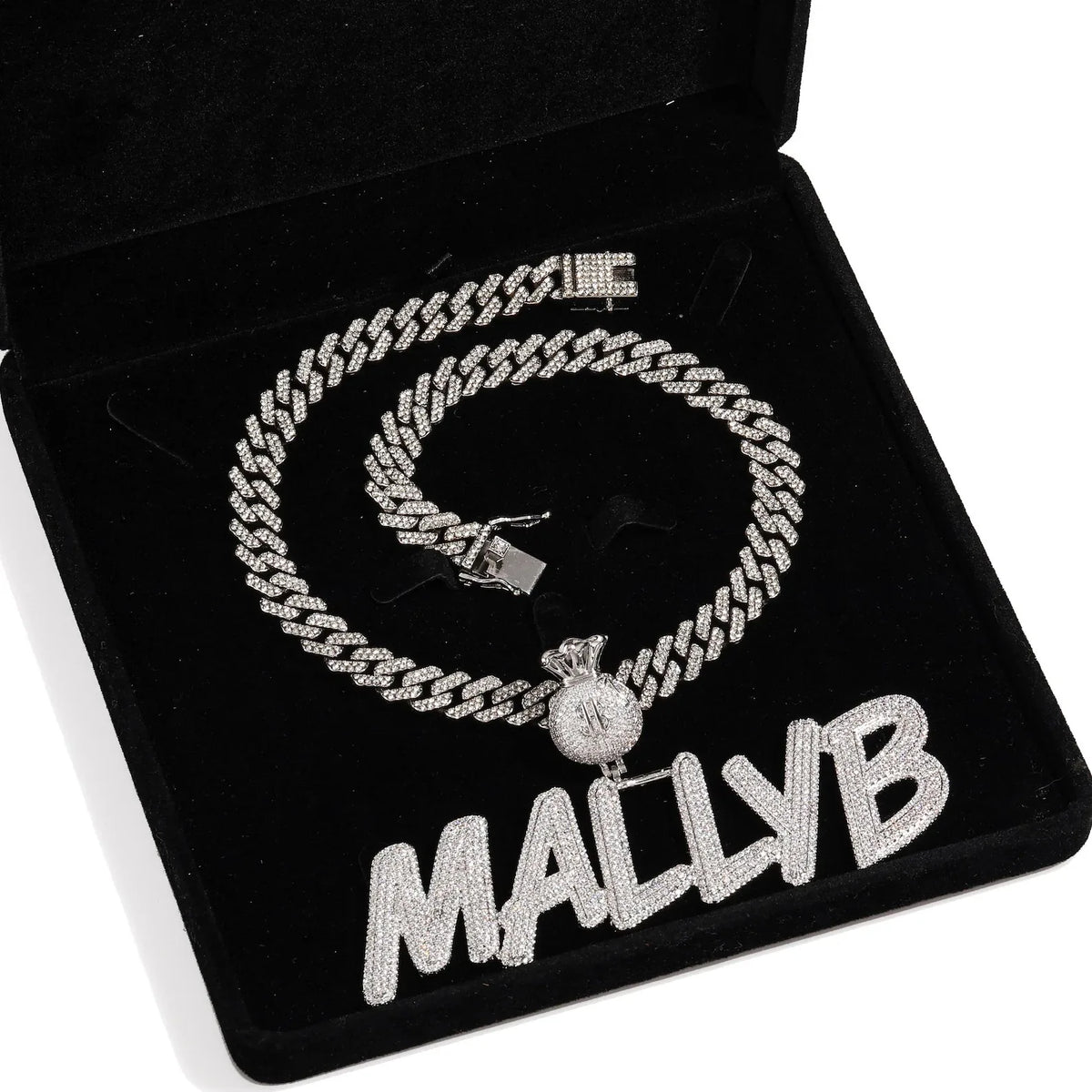 BiG-BOSS Buy Krishnavii Iced Money Bag Bail Name Necklace Pendant Cuban Link Chain Customized Men's Luxury Jewelry Moissanite Online