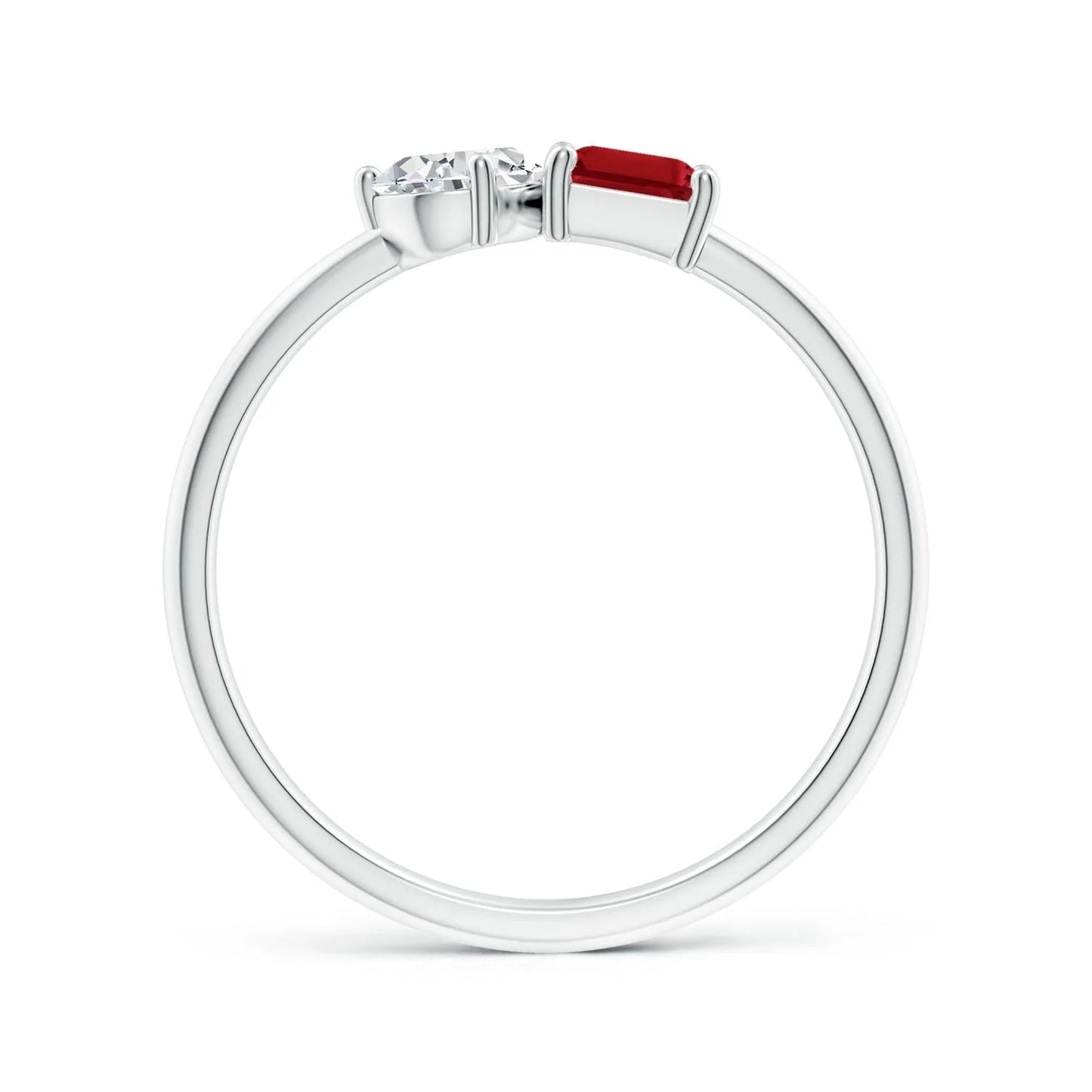 14k Solid Gold Classic Two-Stone Emerald-Cut Natural Red Ruby Stone & Pear Diamond Engagement Ring Fine Jewelry Toi Et Moi Ring