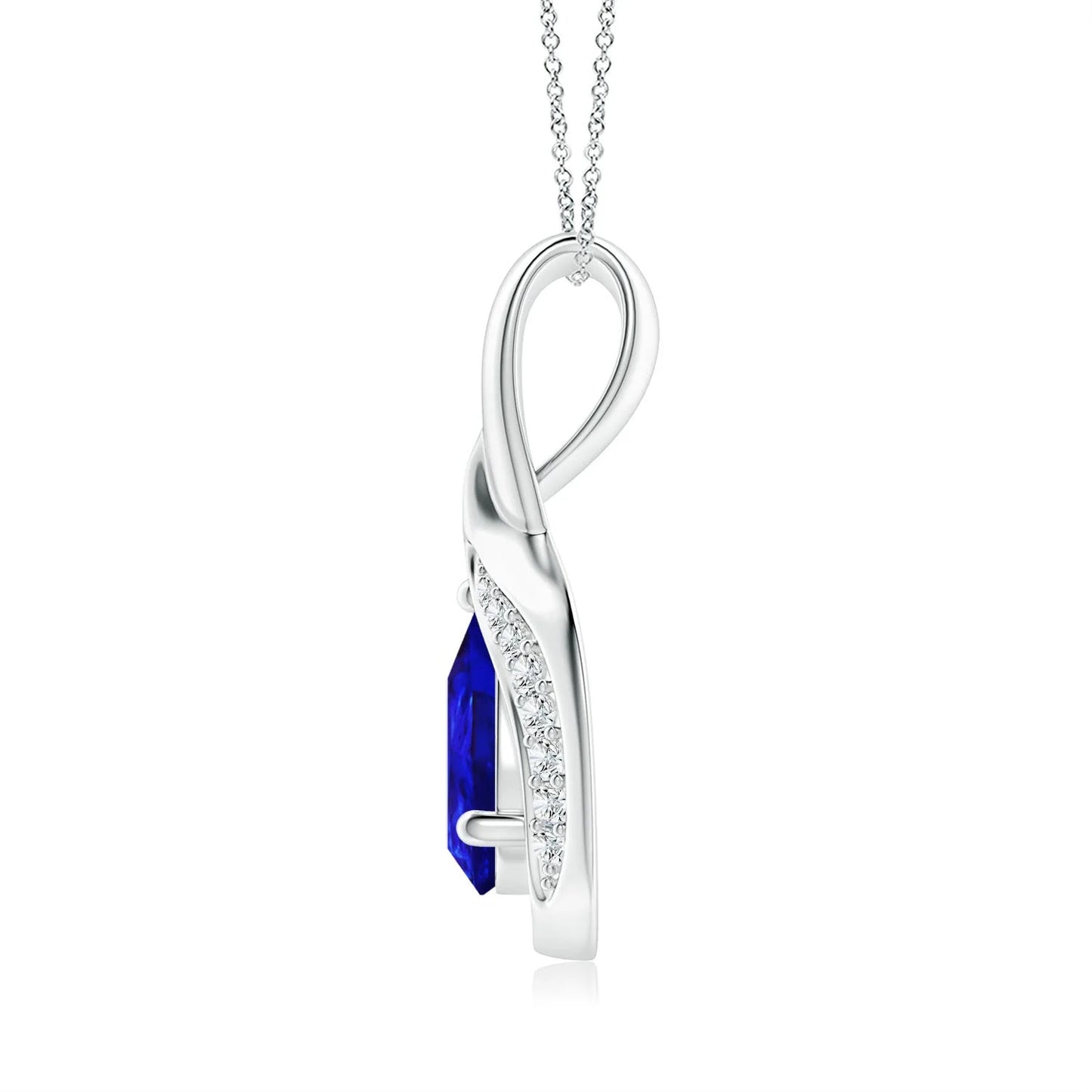 Luxury 3.08G 18K Pure Gold 0.6Carat Tanzanite & 0.03 Ct Diamond Loop Pendant Dainty Minimalist Tear Drop Shape Pendant Necklace
