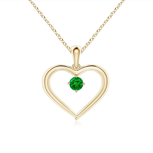 14K Solid Gold Natural Round Emerald Solitaire Open Heart Pendant Fine Jewellery Classic Anniversary Wedding Gift For Her 2026