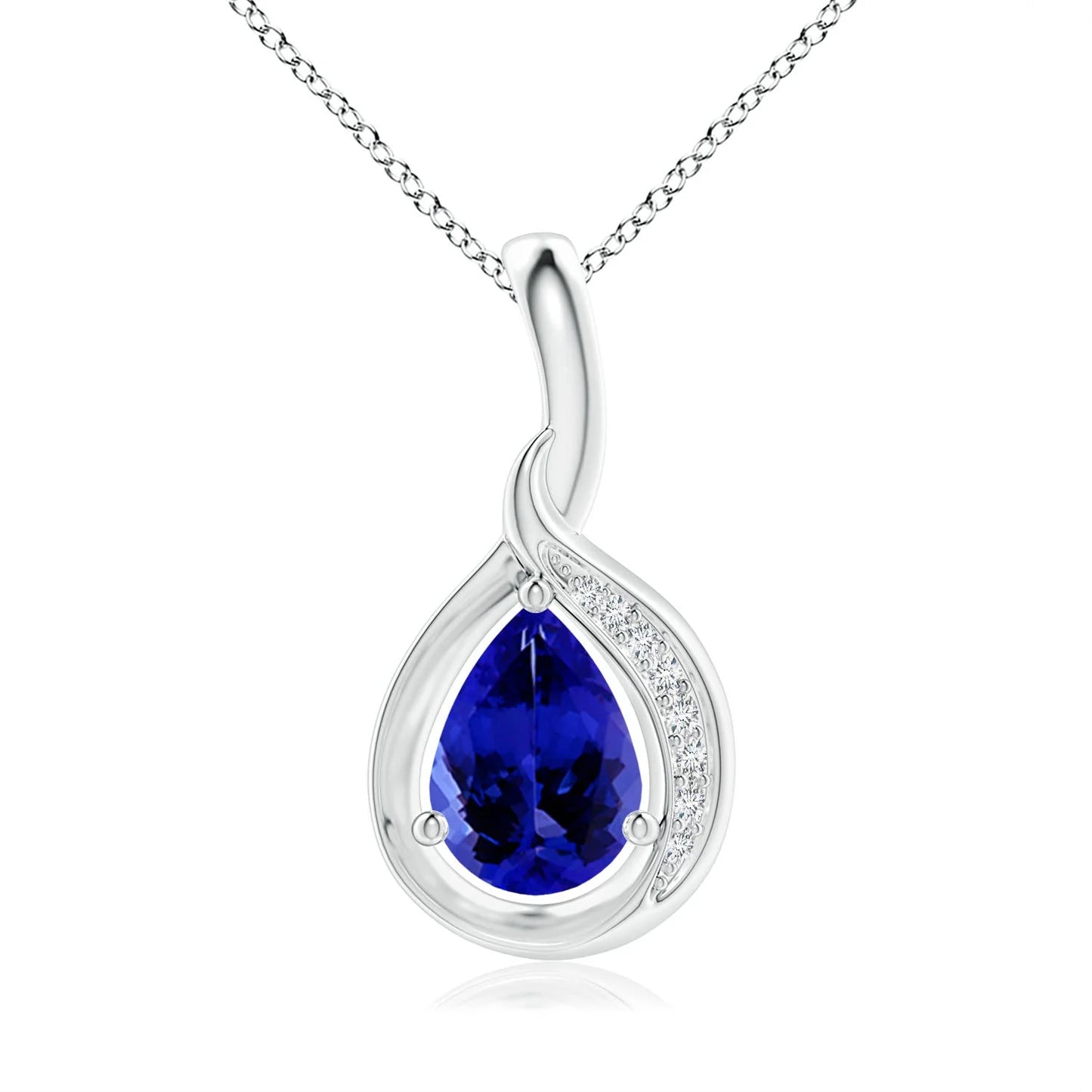 Luxury 3.08G 18K Pure Gold 0.6Carat Tanzanite & 0.03 Ct Diamond Loop Pendant Dainty Minimalist Tear Drop Shape Pendant Necklace