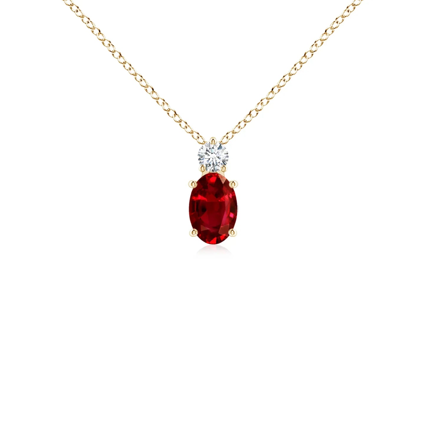 14K Pure Gold Oval Cut Natural Red Ruby Precious Gemstone Solitaire Pendant with Real Diamond IGI Certified High Quality Pendant