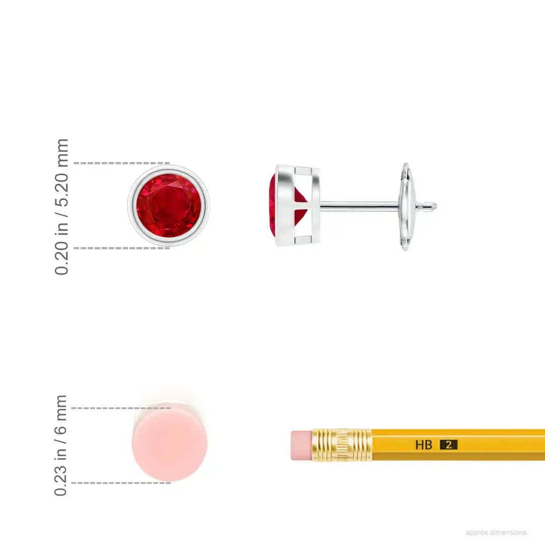 14kt Solid Gold Red Ruby Stud Earrings Bezel Set Round Cut Minimalist Fine Jewelry Gift Earrings for Women