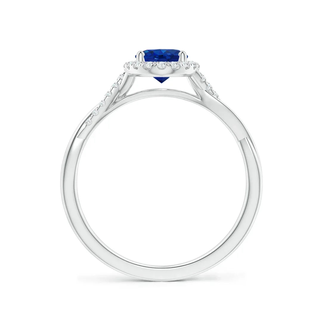 14K Solid Gold Oval Sapphire Halo Twisted Vine Ring Handmade Customized Fine Jewelry Wedding Engagement Ring