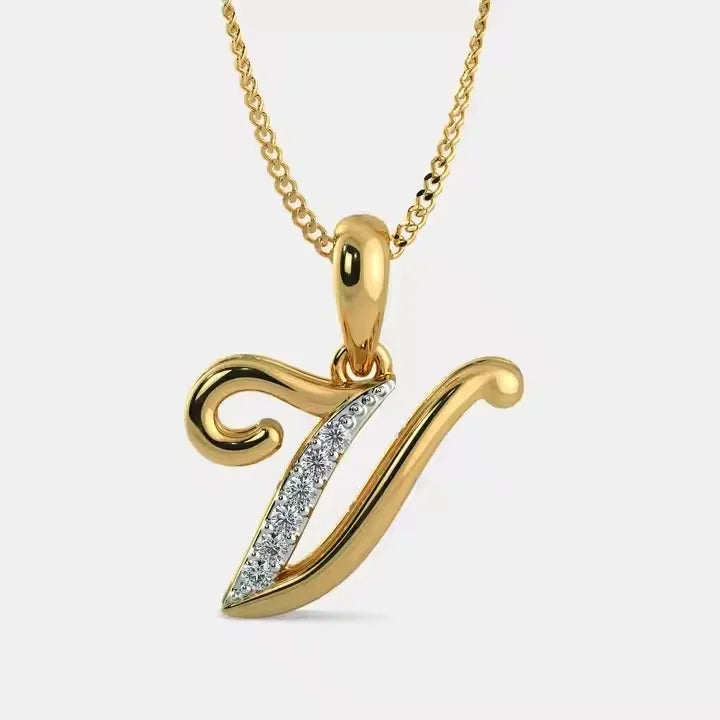 BiG-BOSS Premium Lab Grown Moissanite Letter V Silver Plated Cushion Cut Pendant Luxury Hip Hop Party Charm Jewelry Gift for Men Necklace