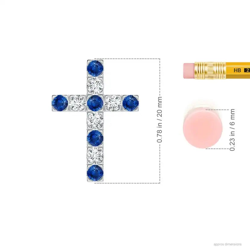 Flat Prong-Set 2MM 0.27C Blue Sapphire & 0.18C Diamond Cross Pendant 14K Gold IGI Certified Handmade Cross Pendant For Christmas