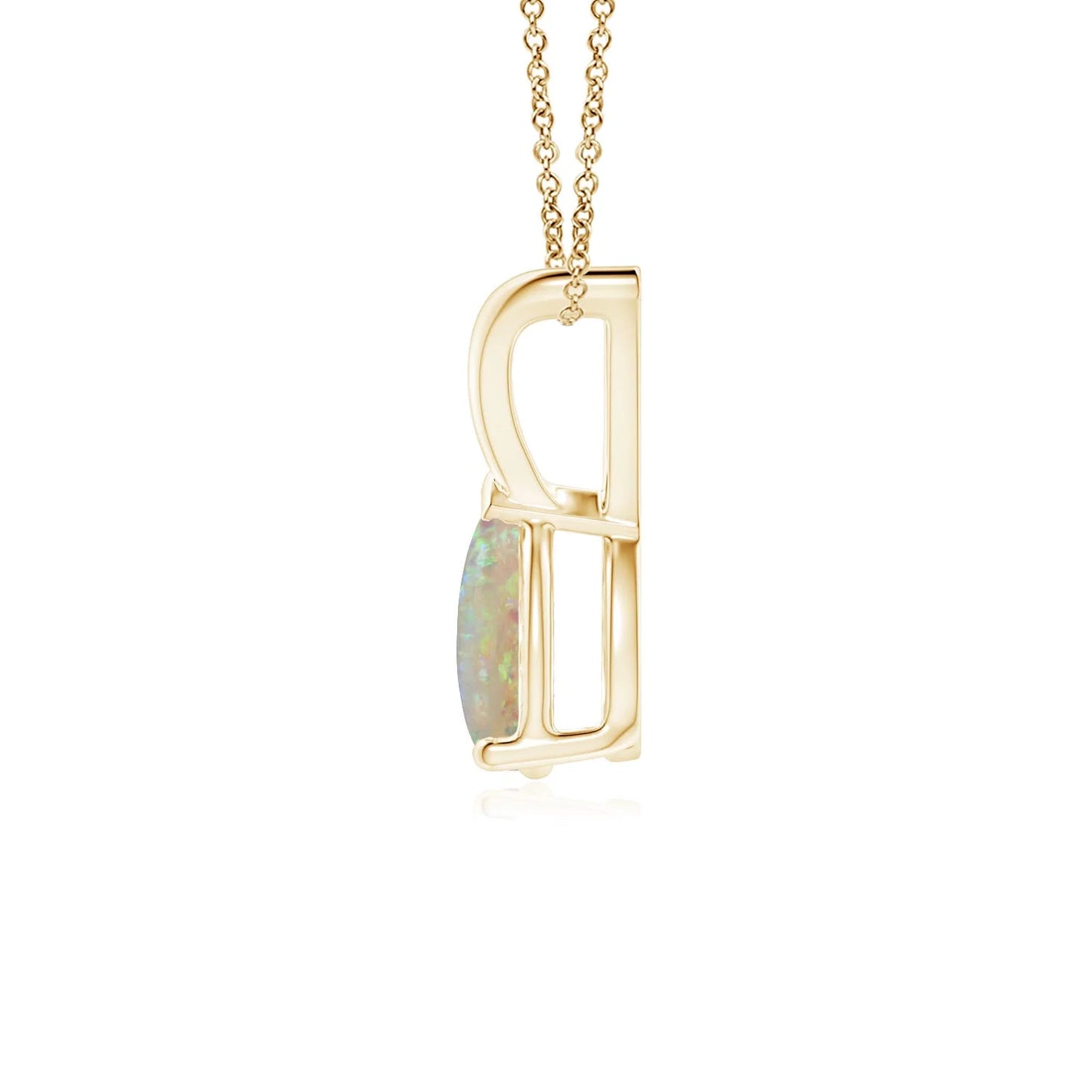 14K 18K Gold Pear Cut Natural Opal Gemstone V Bale Design Pendant Charm Link Chain Necklace Fine Jewelry Custom Handmade Pendant