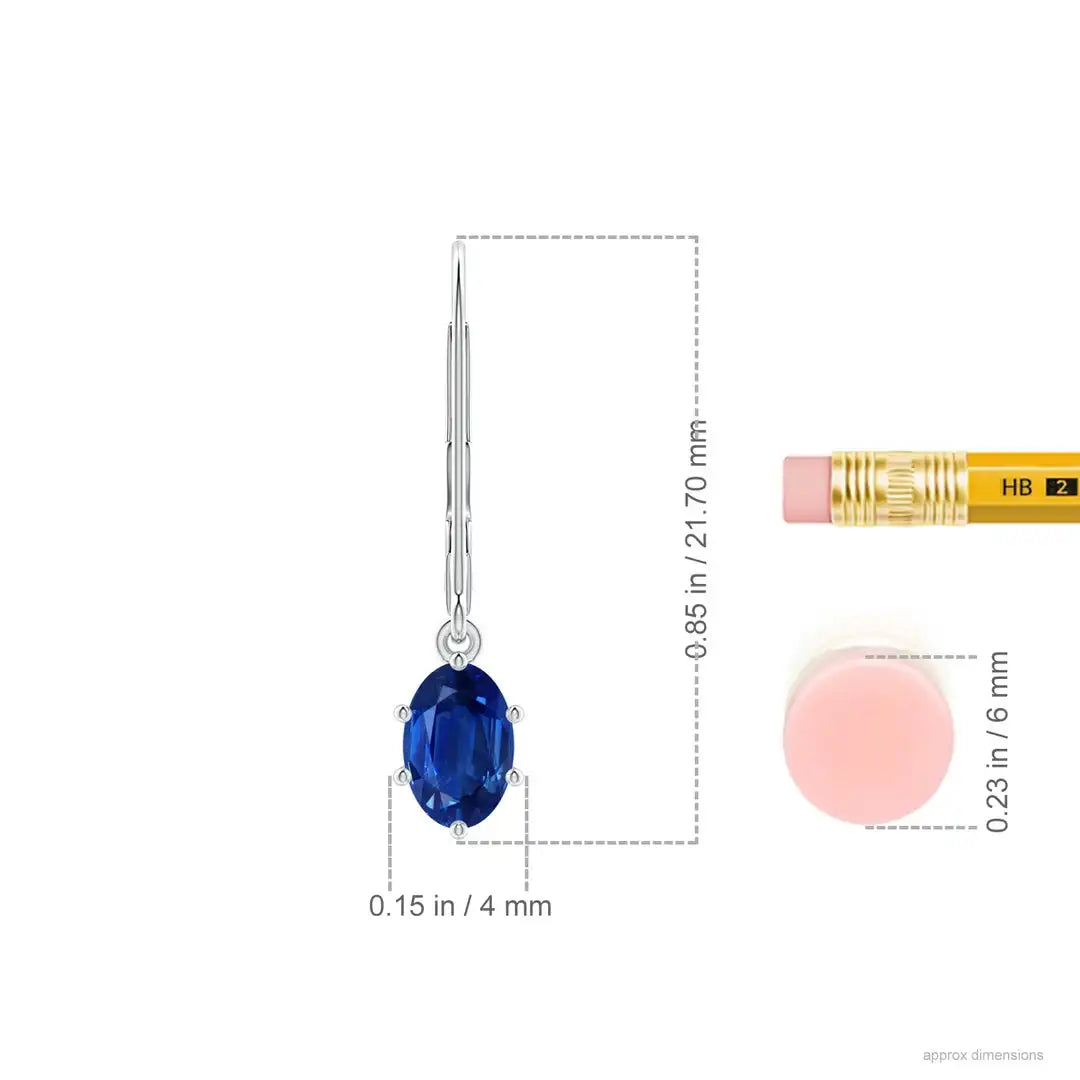 Oval Blue Sapphire Leverback Earrings in 14kt Solid Gold | Classic Royal Blue Gemstone Drop Earrings