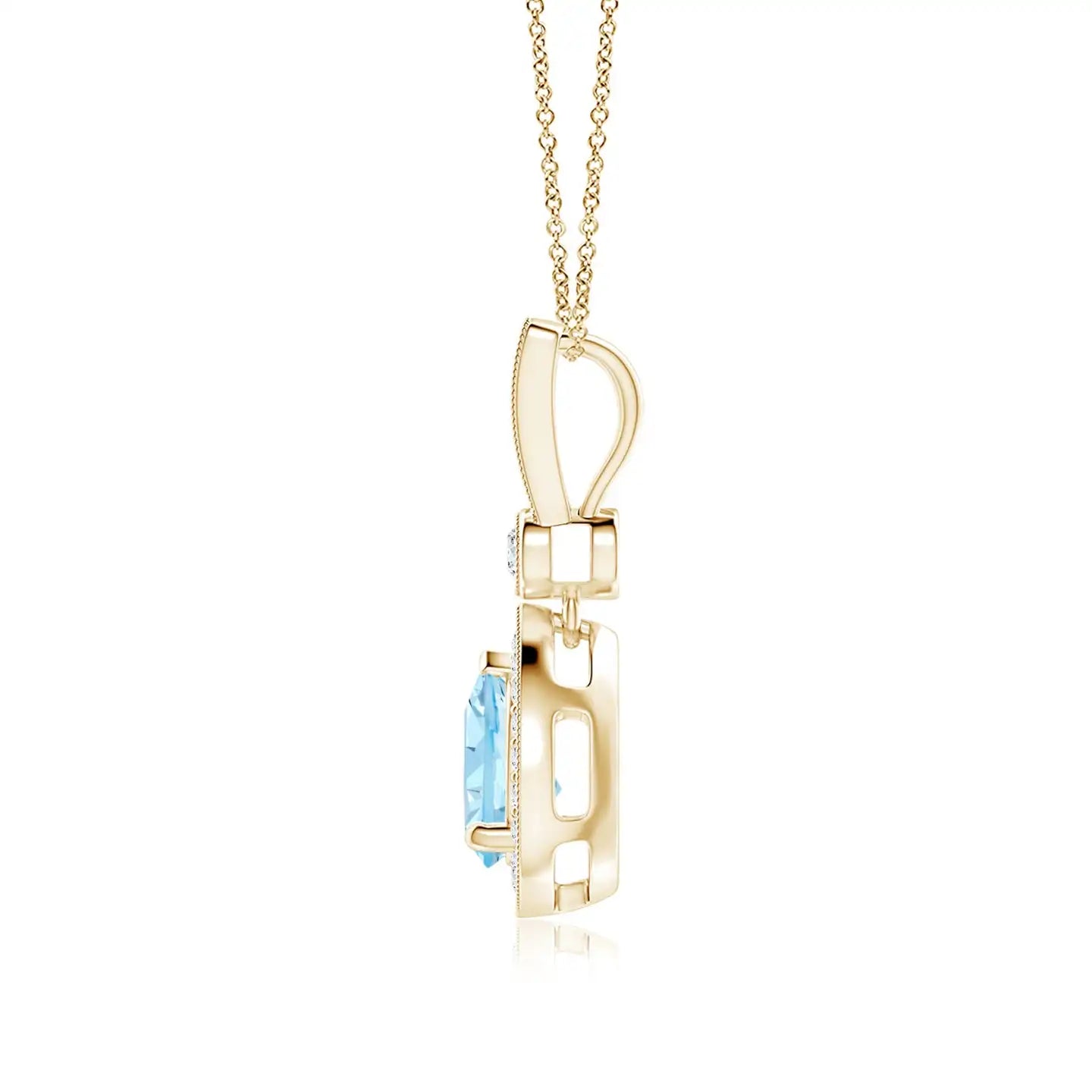 IGI Certified 14k Gold Genuine 6x4mm 0.35Ct Pear-Cut Aquamarine Pave Diamond Halo Pendant Handmade Fine Jewelry Teardrop Pendant