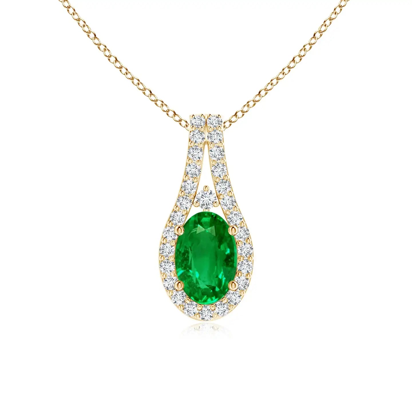 14K Solid Gold Natural Emerald Classic Diamond Halo Pendant Fine Jewellery Neo Heritage Wedding Anniversary Gift For Her 2026