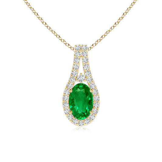 14K Solid Gold Natural Emerald Classic Diamond Halo Pendant Fine Jewellery Neo Heritage Wedding Anniversary Gift For Her 2026