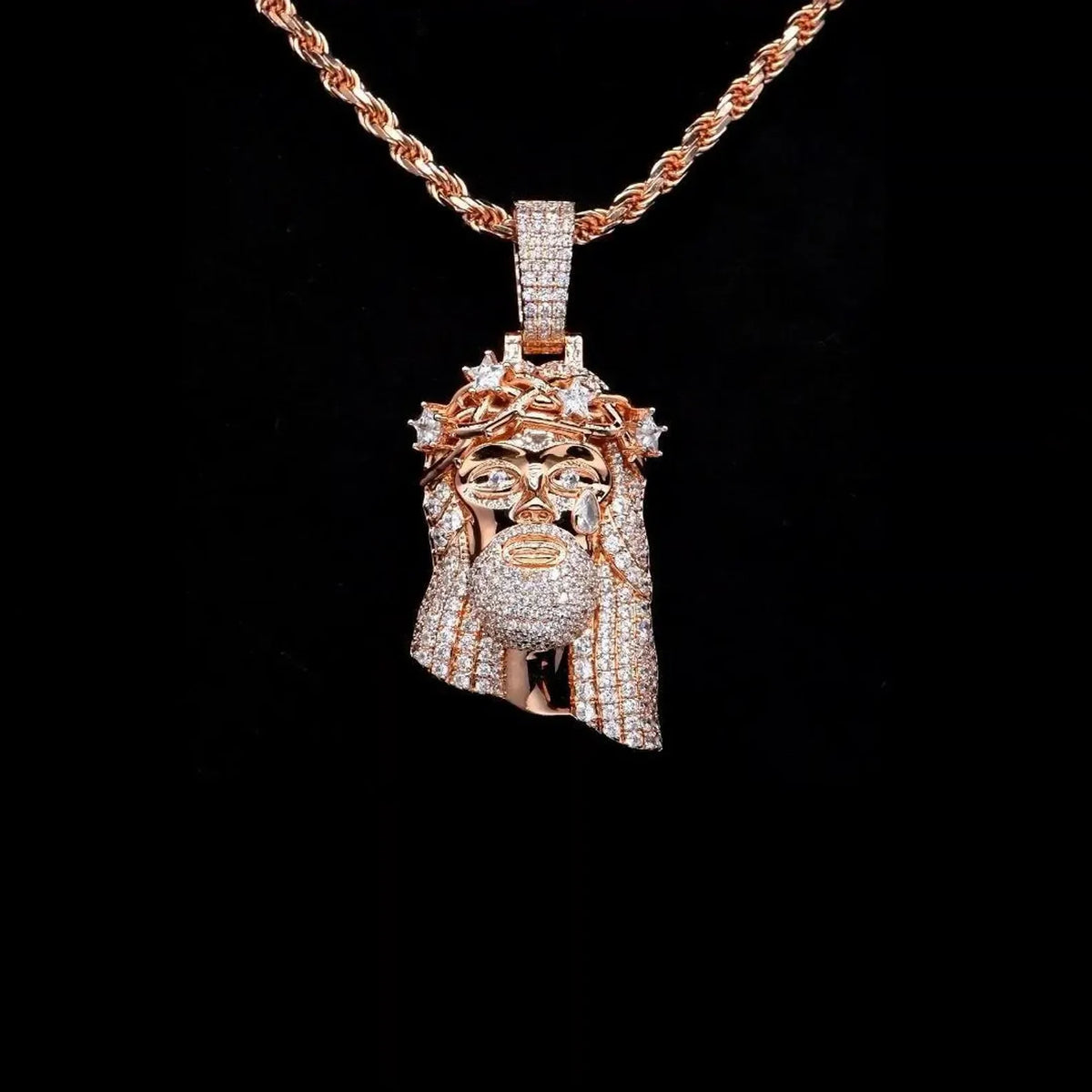 BiG-BOSS Krishnavii KP 215 Men's Luxury Iced Jesus Piece Pendant Rose Gold Silver Plated Freshwater Pearl Cushion Cut Moissanite Hip Hop