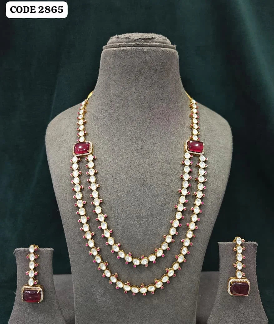 Luxury Blue Stone Pearl Necklace Set for Women Gold Plated Bridal Wedding Party Wear Indian Ethnic Jewellery Collection Set