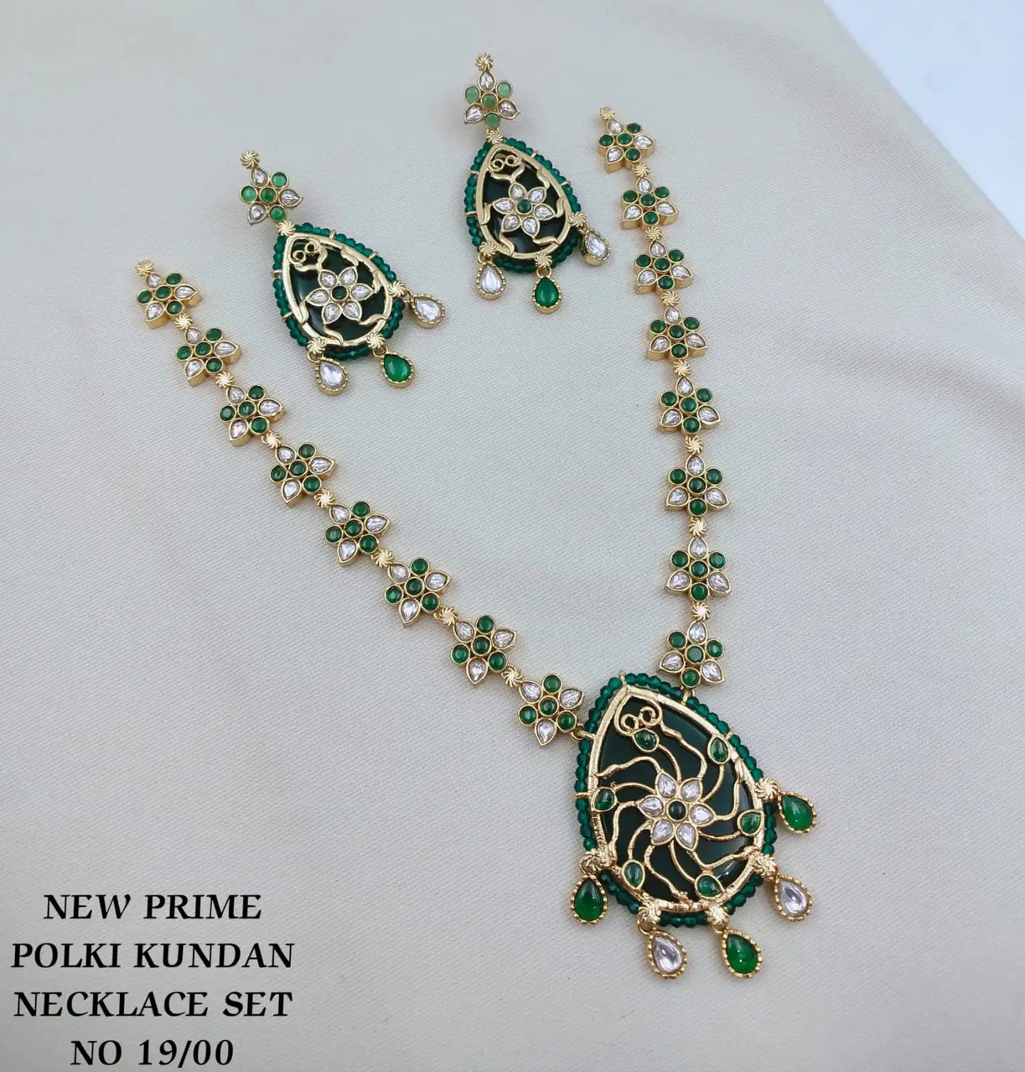 Luxury Emerald Floral Polki Kundan Pendant Necklace Set with Matching Earrings Traditional Wedding Jewellery for Women Set