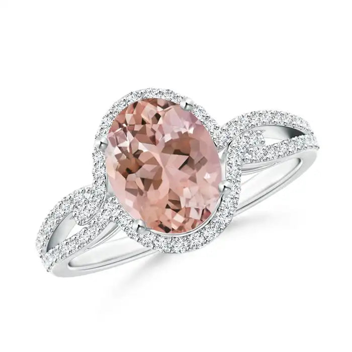 14K Solid Gold Oval Morganite Split Shank Ring with Diamonds Handmade Customized Fine Jewelry Wedding Engagement