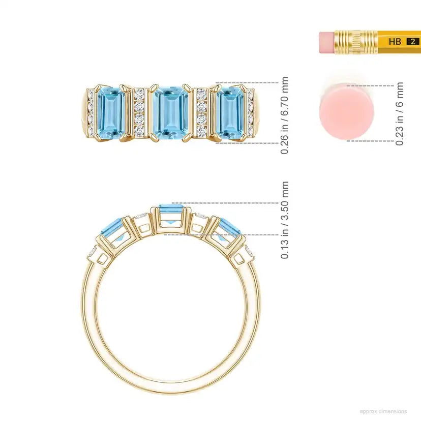 Natural Aquamarine Gemstone Emerald Cut 6*4 mm Natural Diamonds Halo Fine Jewelry IGI Certified Color 14K Solid Solid Gold Ring