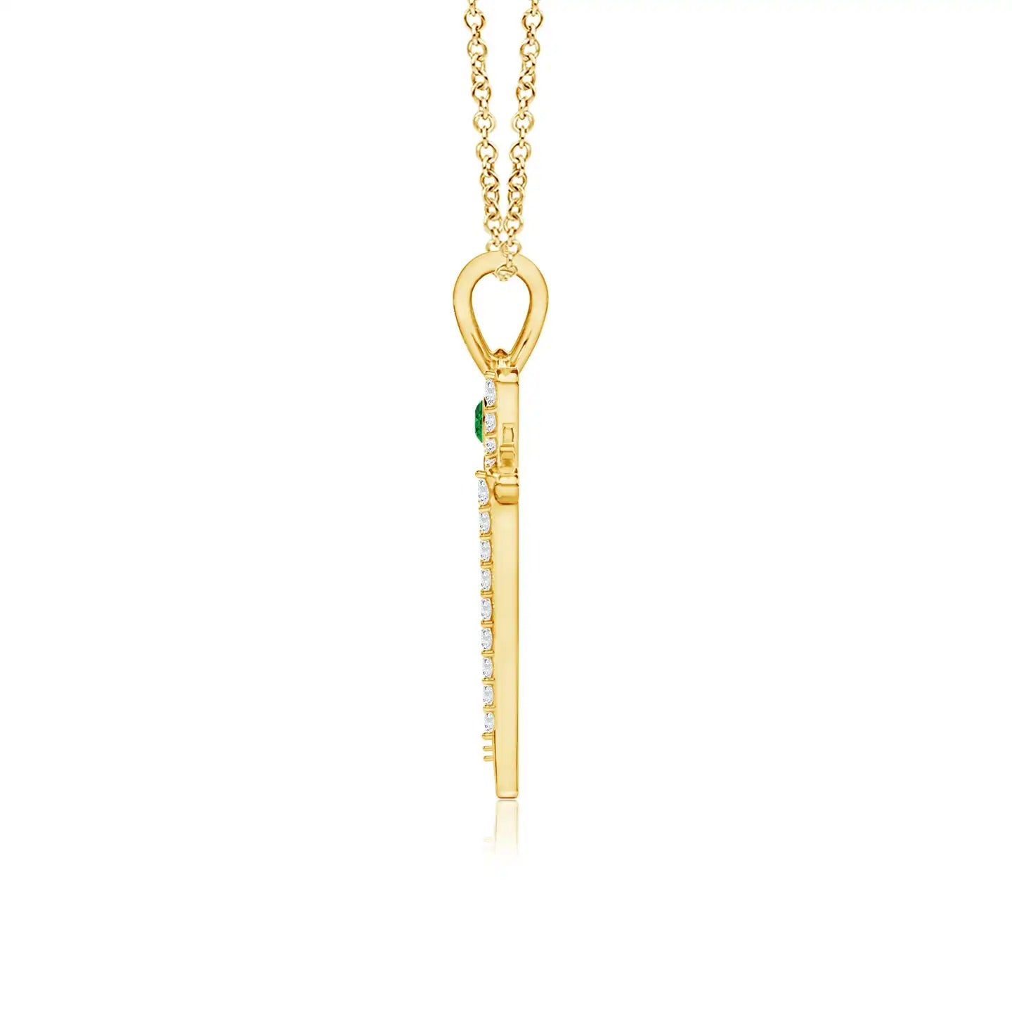 14K Solid Gold MAA Written Natural Green Emerald With Diamond Studded Pendant Certified Luxury Mother's Day Gift Mom Pendant