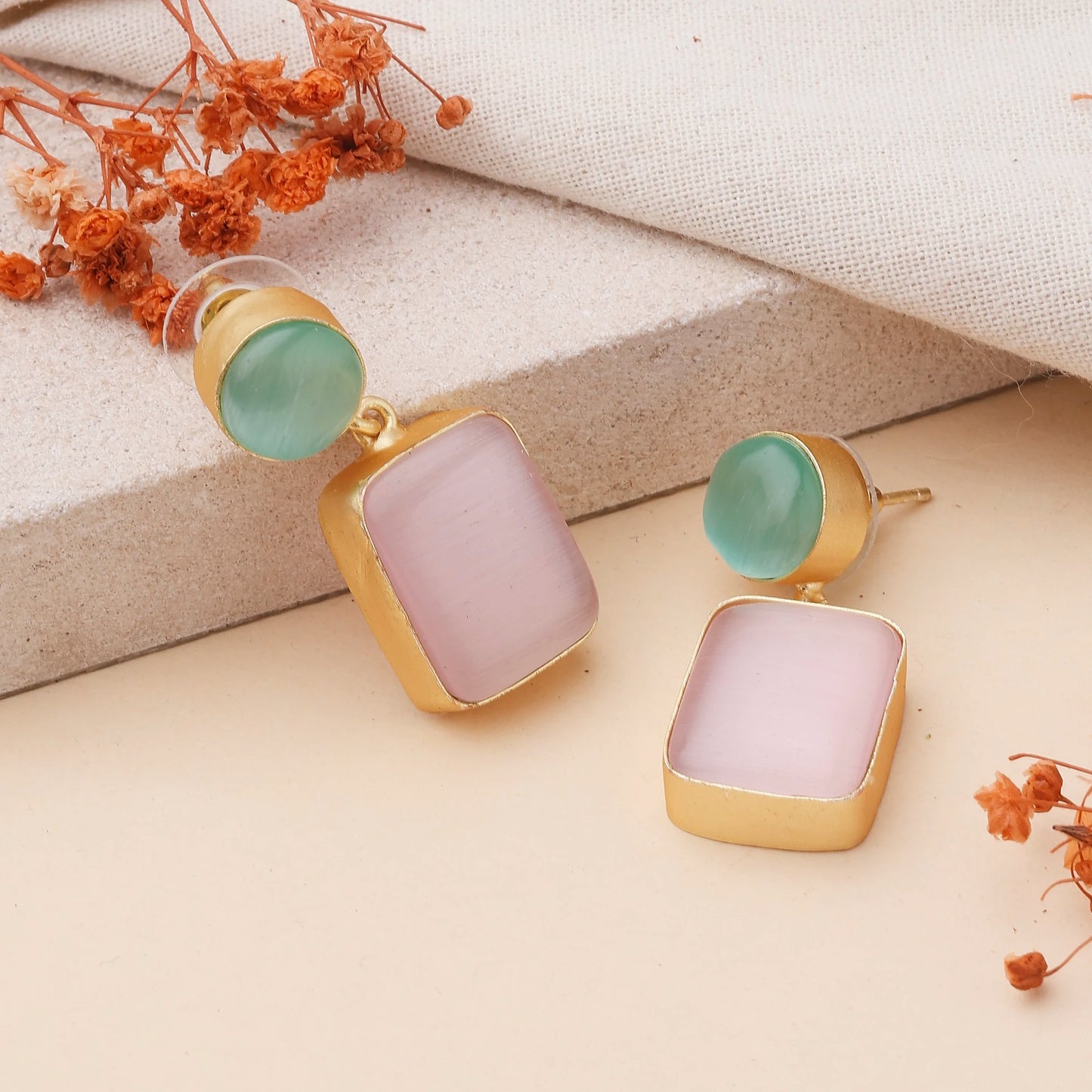 Handcrafted Matte Gold Brass Rectangle Dangle Earrings – Minimalist Drop Jewelry for Women