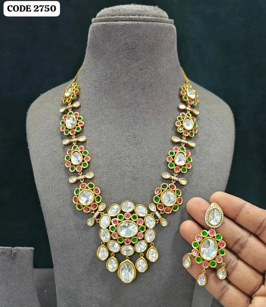 Lakshmi Elegant Multicolor Oval Heritage Statement Necklace Set Traditional Wedding Jewelry Designer Fashion Necklace Premium Set