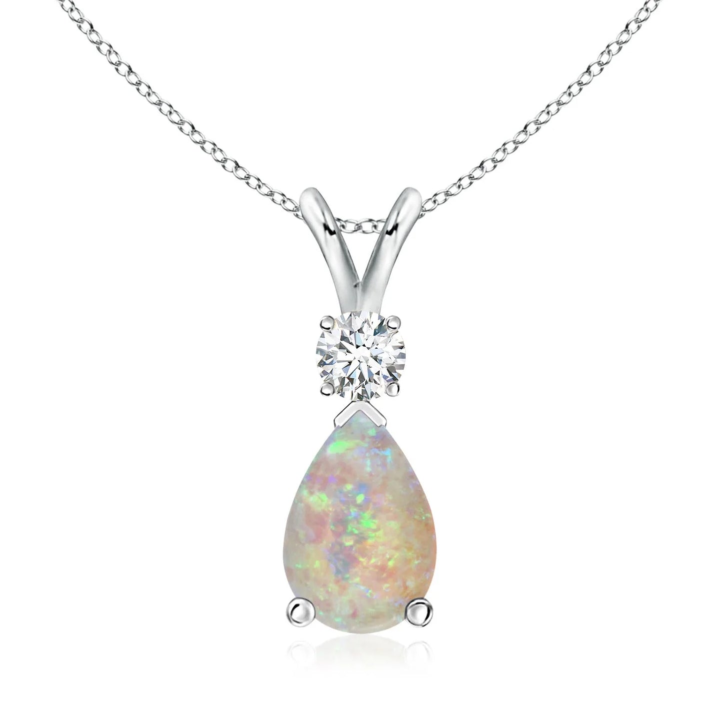 14k Gold Pear Cut Natural Opal Gemstone Teardrop V-bale Pendant With Diamond Top Quality Fine Jewelry Direct Indian Manufacturer