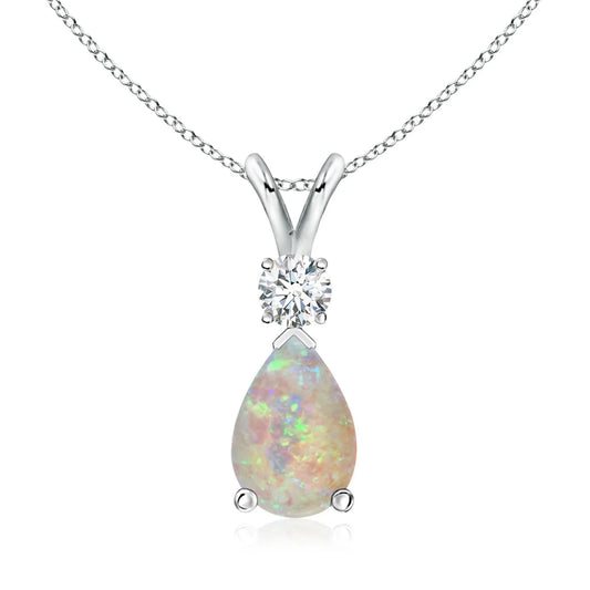 14k Gold Pear Cut Natural Opal Gemstone Teardrop V-bale Pendant With Diamond Top Quality Fine Jewelry Direct Indian Manufacturer
