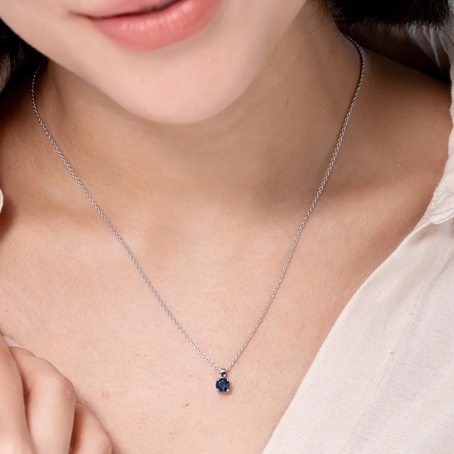 14K 18K Pure Gold Real IGI Certified Prong-Set Round Blue Sapphire Solitaire Pendant Necklace Wedding Anniversary Gift For Woman