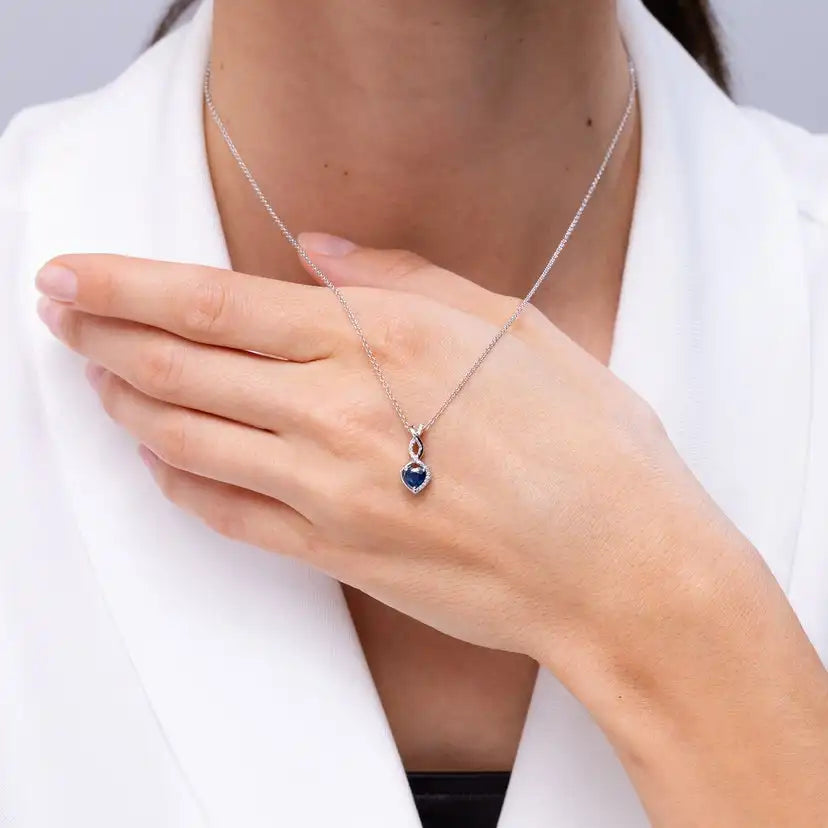 18k Pure Gold Heart & Infinity Design Natural Blue Sapphire With Diamond Accents Romantic Luxury IGI Certified Handmade Jewelry