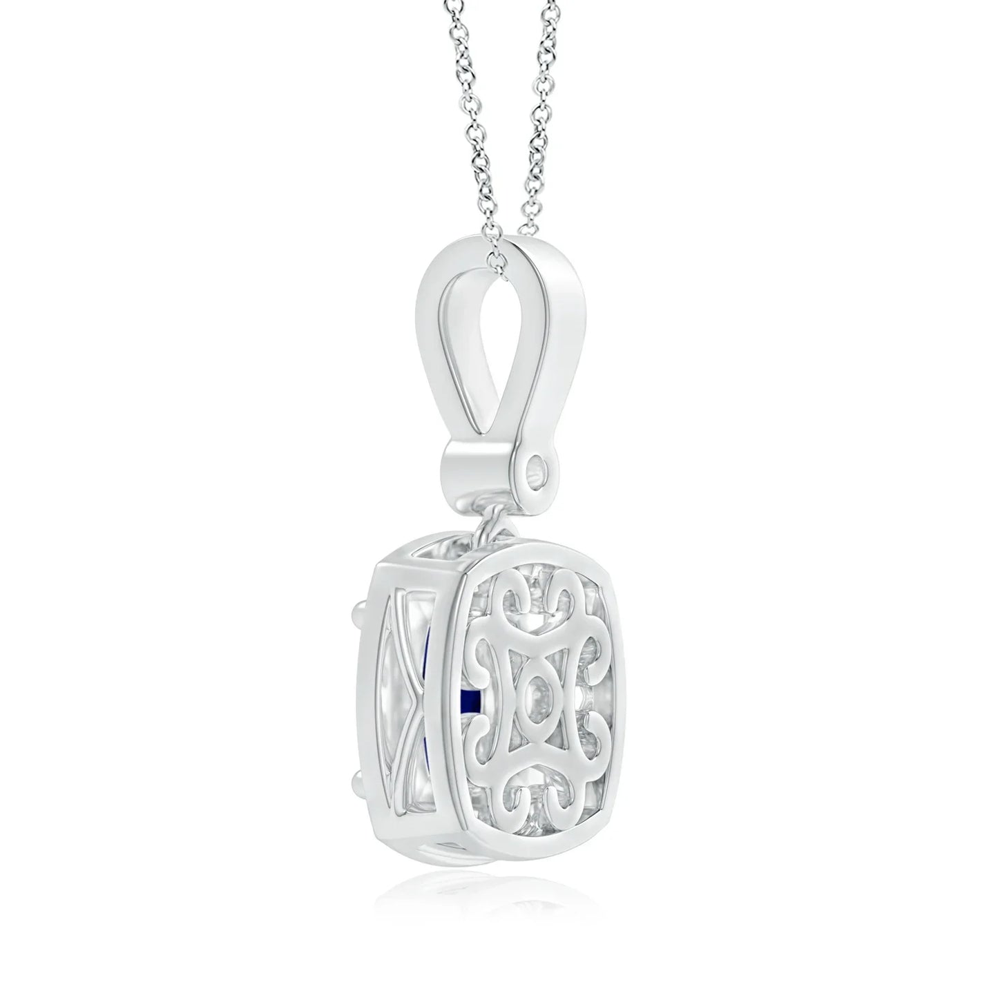 14k Gold Igi Certified Claw Sett Cushion Cut Blue Sapphire Pendant With Diamond Halo Set Wholesale Bulk Supplier Of Fine Jewelry