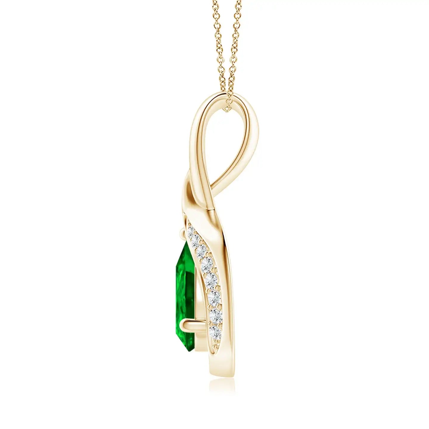 14K Solid Gold Natural Pear-Shaped Emerald And Diamond Loop Pendant Fine Jewellery Classic Anniversary Wedding Gift For Her 2026