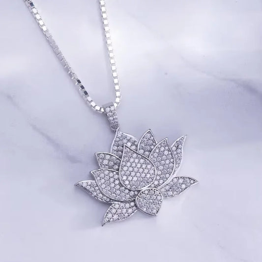 BiG-BOSS Iced Out Lotus Flower Men's Hip Hop Pendant with Moissanite Stones Luxury Jewelry for Party Occasions