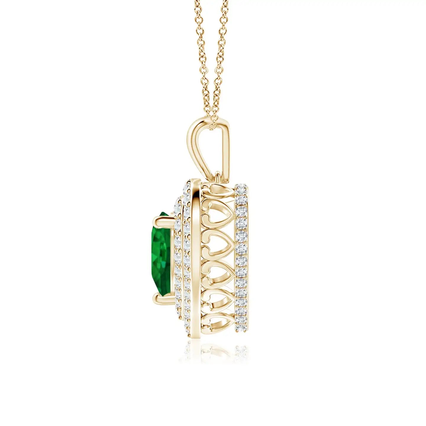 2026 Premium Quality Natural 5mm 0.4 Ctw Green Emerald Heart Shape Pendant With Diamond Double Halo Valentine's Romantic Gift