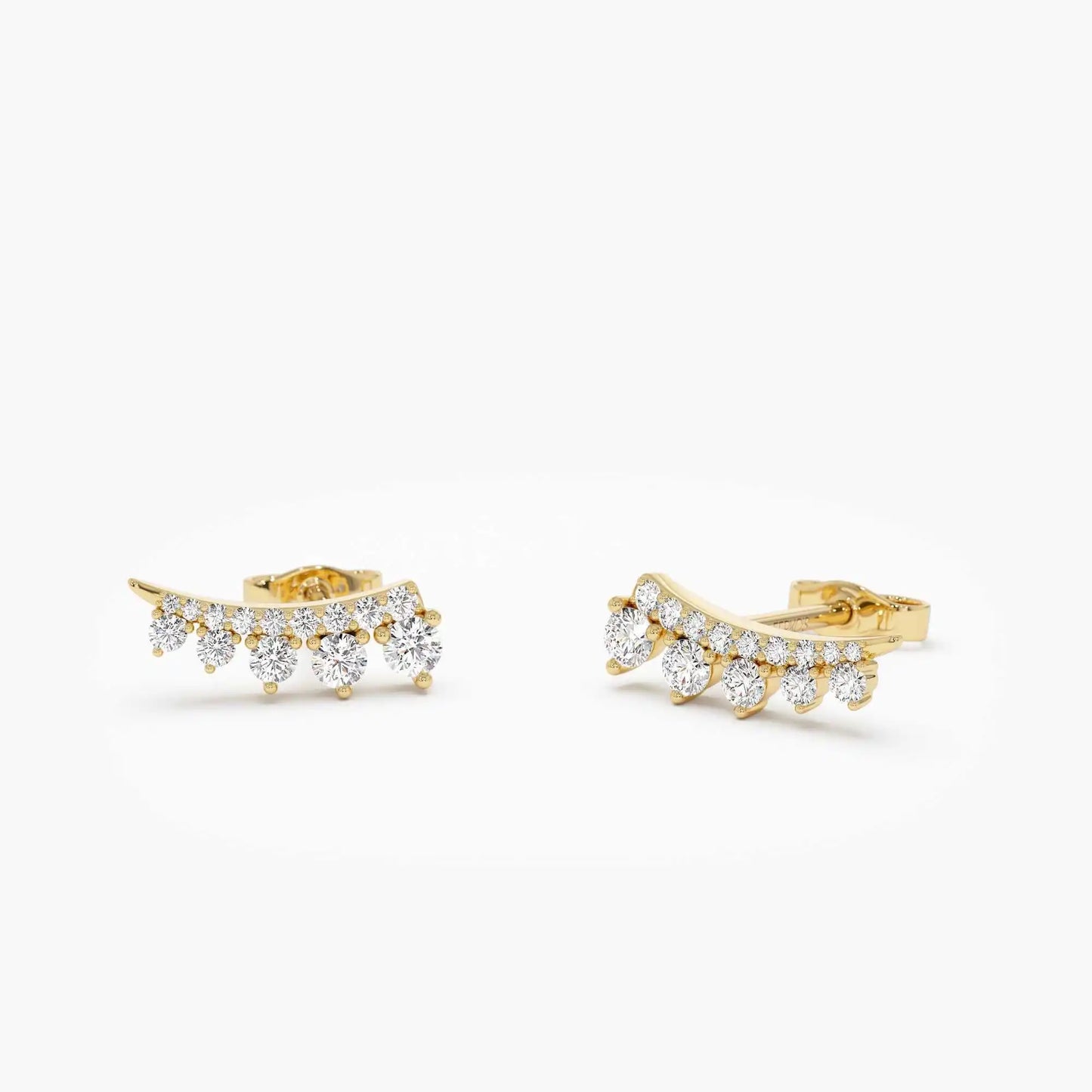 14k Gold Ear Climber Stud Earrings with 0.31ct Natural Diamond Women's Fine Jewelry Third Party Certified Custom Handmade Studs