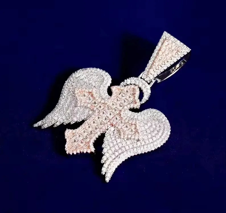 BiG-BOSS Iced Out Cross Wing Pendant Silver and Rose Gold Tone Hip Hop Jewellery for Men and Women