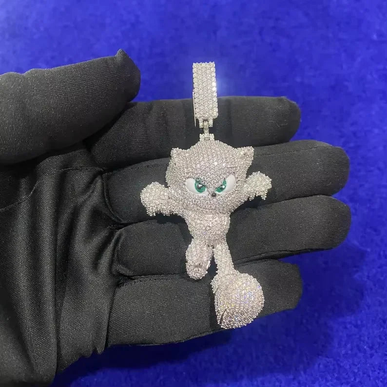 BiG-BOSS Cartoon Cat Moissanite Luxury Hip Hop Pendant 925 Silver Micro Pave Themed Charm Unisex Cute Party Jewelry Gift