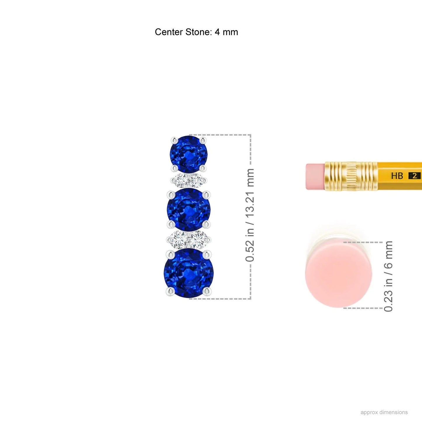 14Kt Solid Gold Natural Blue Sapphire Diamond Three Stone Stud Earrings Round Sapphire Fine Jewelry for Women Gift for Fiance
