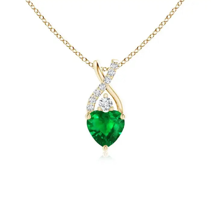14K Solid Gold Natural Emerald Solitaire Heart Pendant With Twisted Diamond Bale Fine Jewellery Anniversary Gift For Her 2026