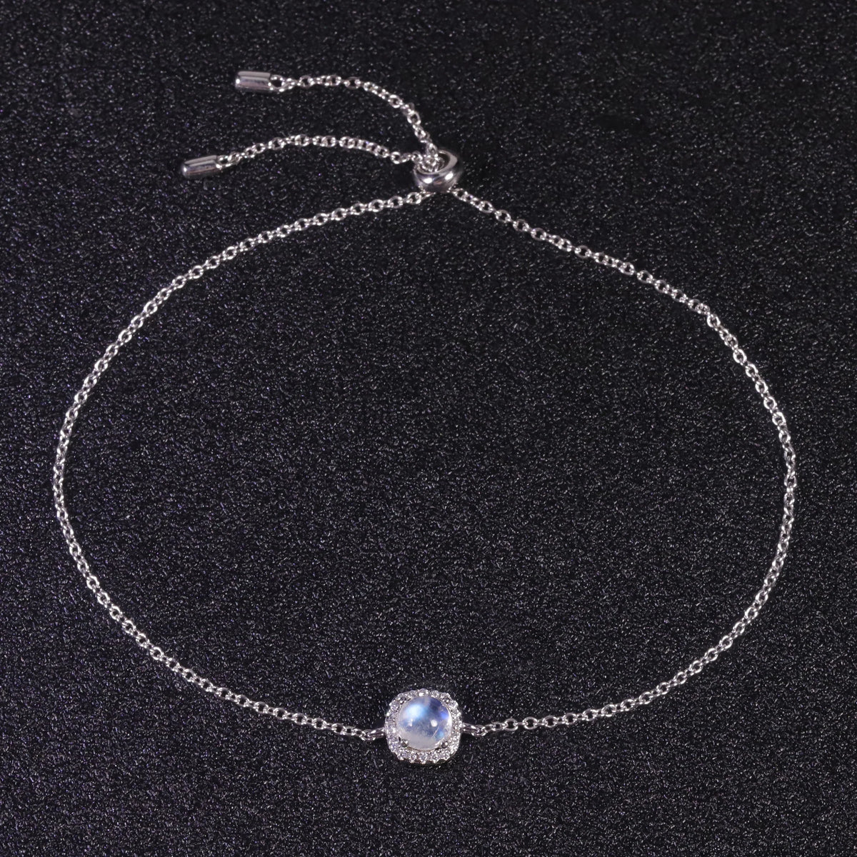 ArtistA Fine Jewelry Cz Square Halo 925 Sterling Silver Natural Moonstone Link Chain Charm Bracelet Anklets for Women