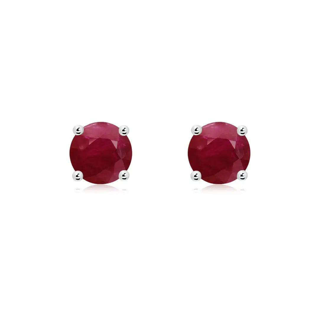 Ruby Round Cut Stud Earrings, 14kt Solid Gold Prong Set Engagement Women Fine Studs Luxury Earrings July Birthstone Jewelry