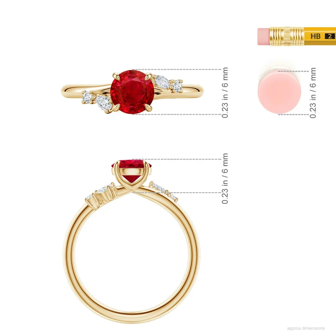 14K Gold Round Cut 1 Ctw Red Ruby Engagement Ring with Multi-Shape Diamond Accents Top Quality Handmade Custom Wedding Ring