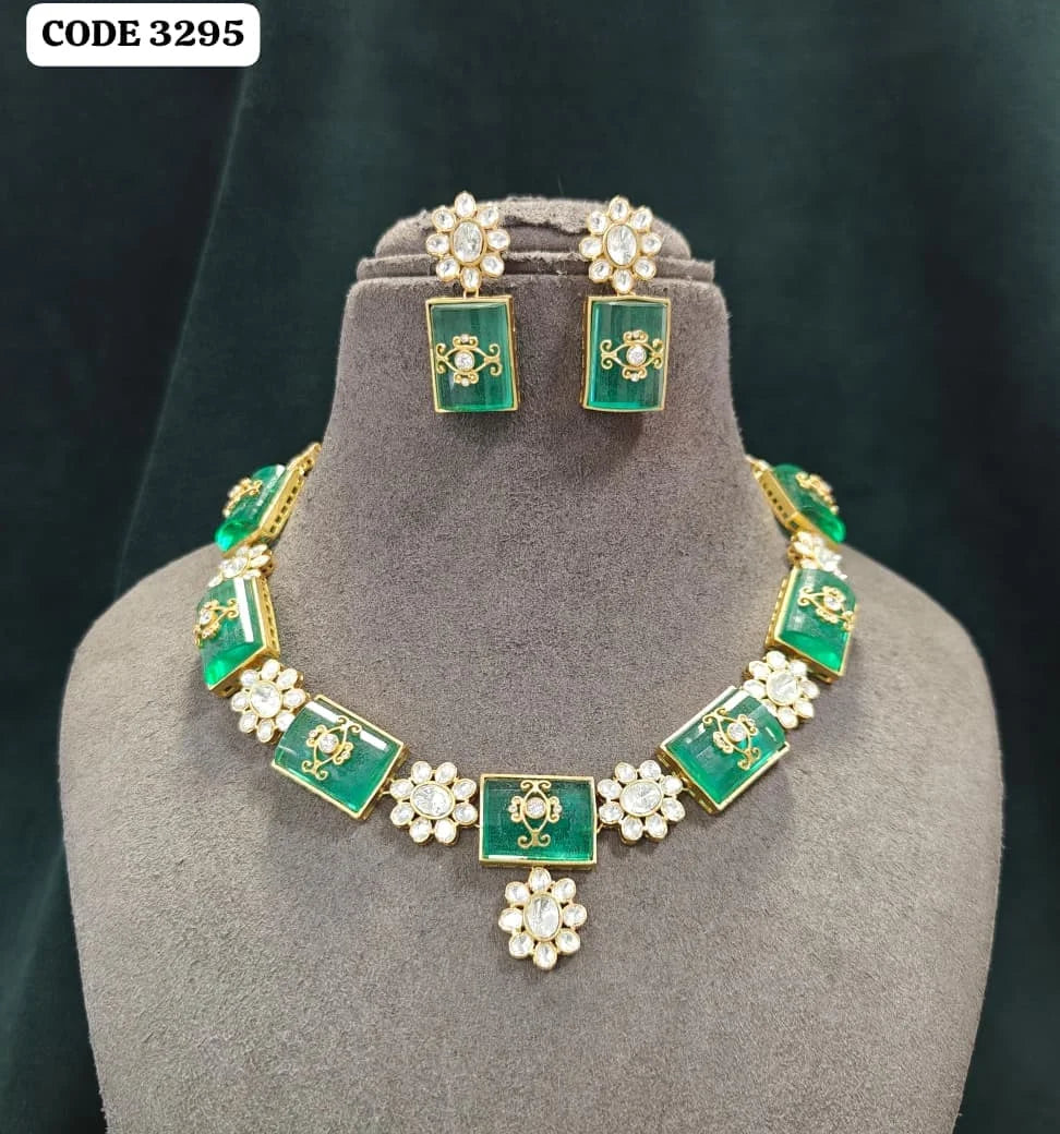 Elegant Designer Ruby Stone Polki Necklace Set Gold Plated Bridal Wedding Party Wear Ethnic Jewelry Set for Women Wholesale IND
