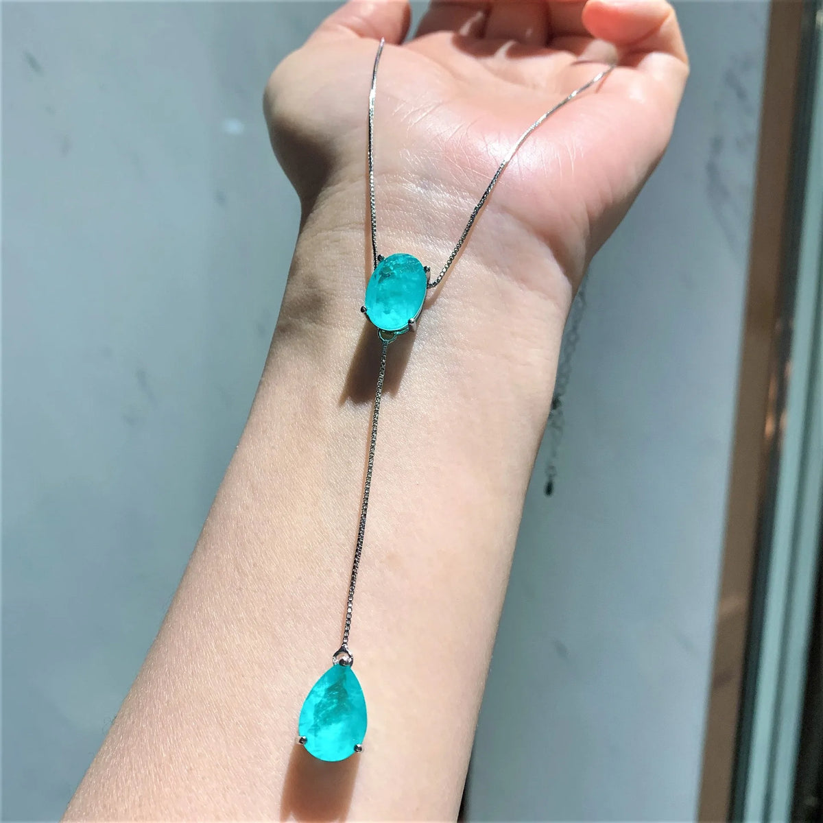 Gemfiori New Luxury Women Tourmaline Pear Fusion Stone Pendant Necklaces Romantic Love Design Valentines Day Fusion Pear Earrings Jewelry