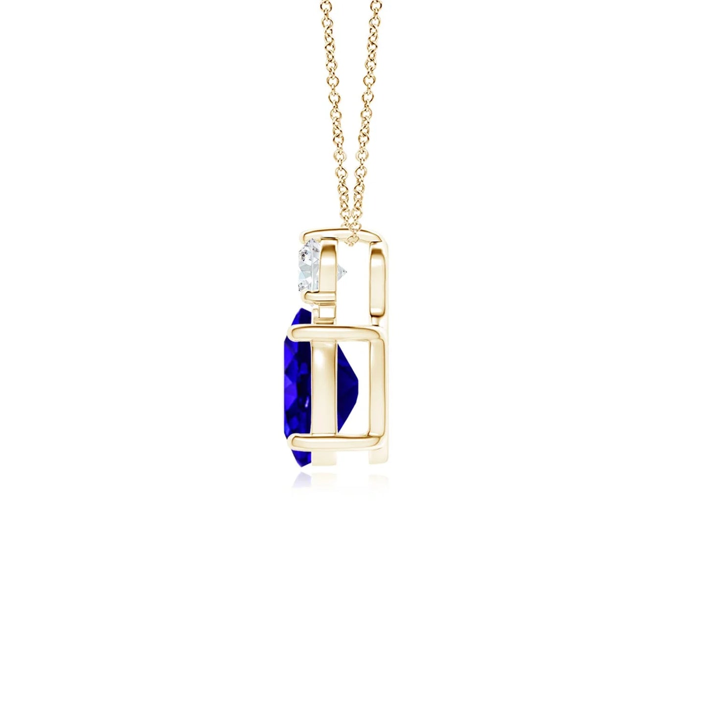 14k Solid Gold Natural Oval Blue Sapphire Solitaire Pendant With Diamond Prong Setting Two Stone Pendant Link Chain Necklace