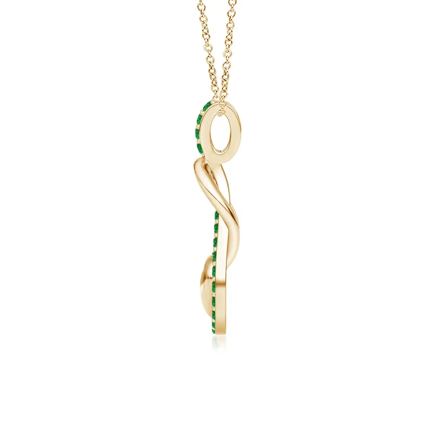 14K Pure Gold Natural Round Cut Emerald Beaded Infinity Knot Pendant With Gold Puffed Heart Beautiful Unisex Party Wear Pendant