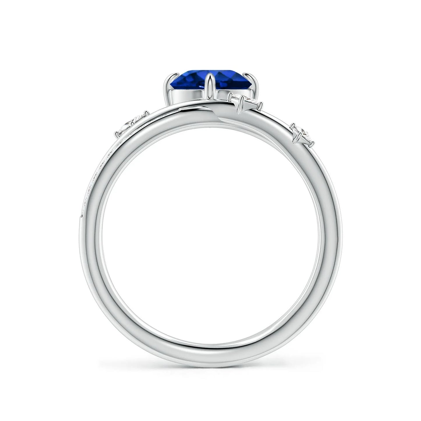 14K Solid Gold Blue Sapphire & Pave Scattered Diamond Cross Over Ring Luxury Jewelry Manufacturer Round Gemstone Rings for Women