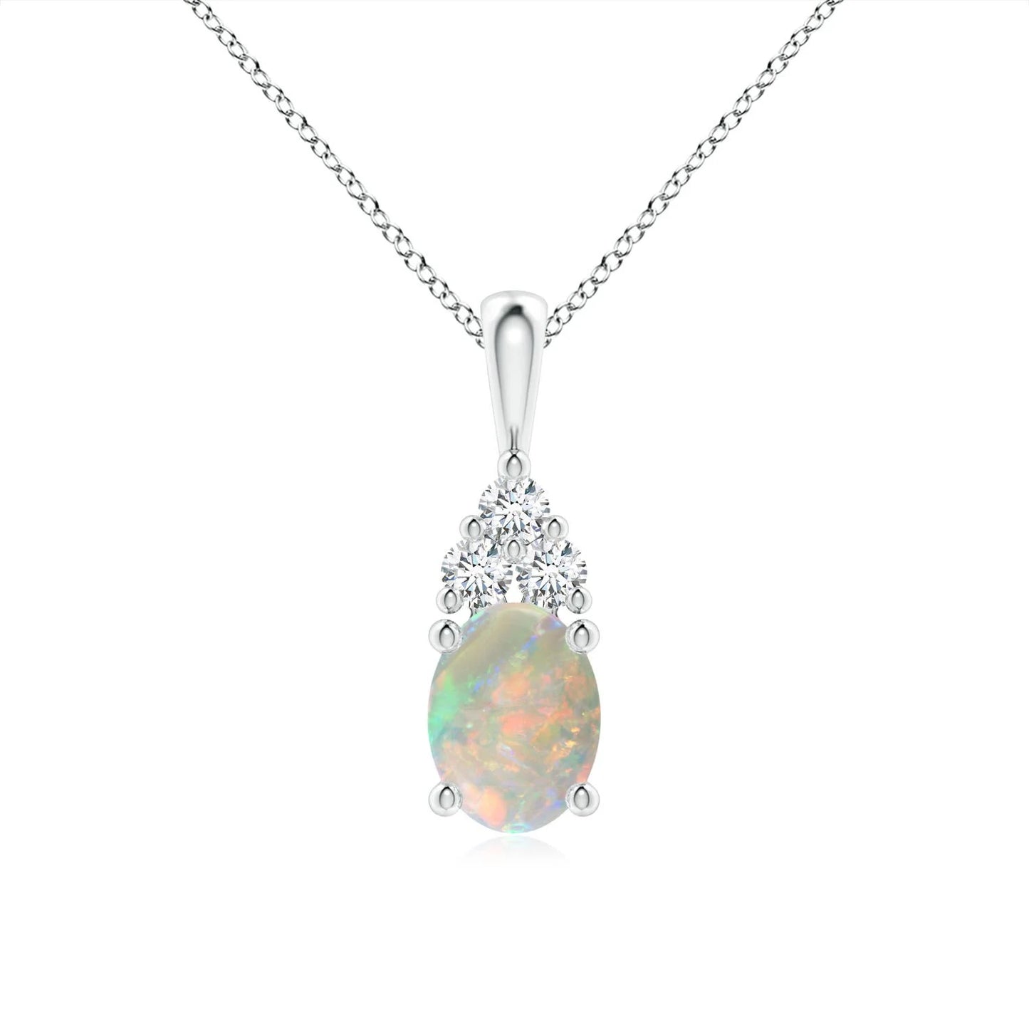 Natural Oval Opal Gemstone Solitaire Pendant With Trio Diamond 14k Solid Gold Classic Fine Jewelry Party Wear Luxury Pendant OEM