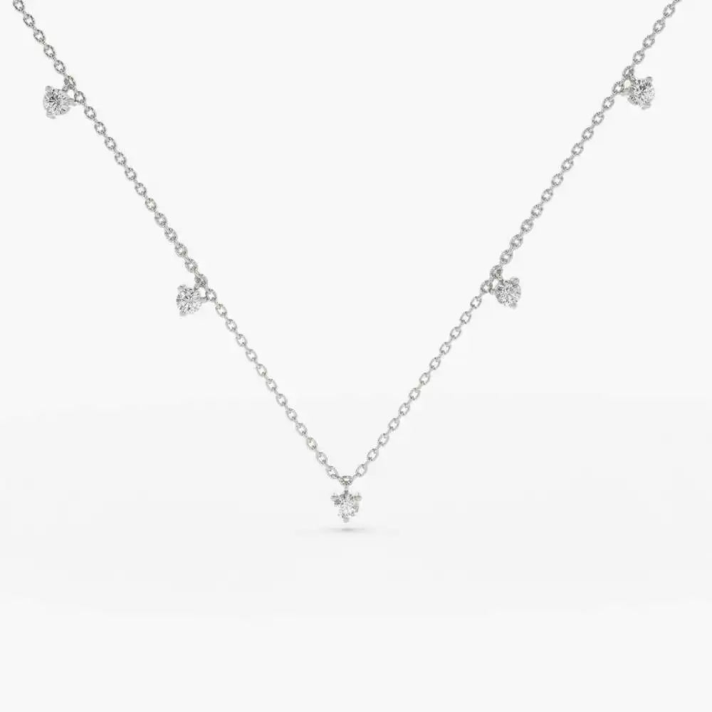 14k Gold Multi Natural Dangling Diamond Solitaire Necklace High-end Collection Engagement Wedding Wear 0.39ct Brilliant Cut