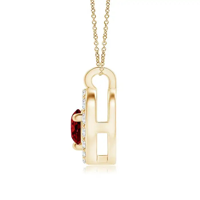 14k Gold 0.1Ctw Red Ruby Solitaire Gemstone Open Heart Pendant With Pave Sett Diamonds Top Selling Handmade Fine Jewelry Pendant