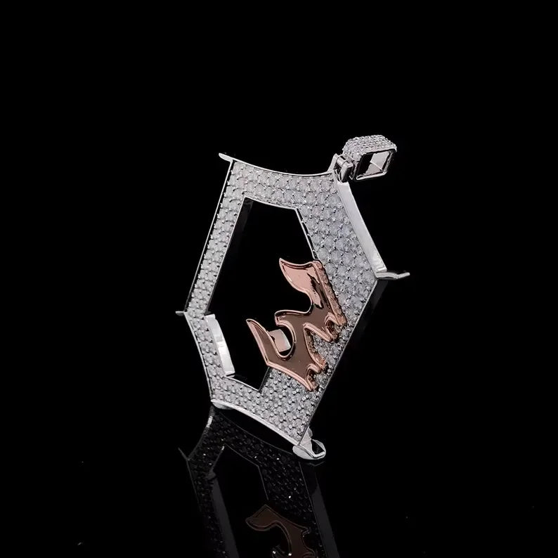 BiG-BOSS Iced Out Frame Pendant Silver and Rose Gold Tone Abstract Design Hip Hop Jewellery for Men and Women