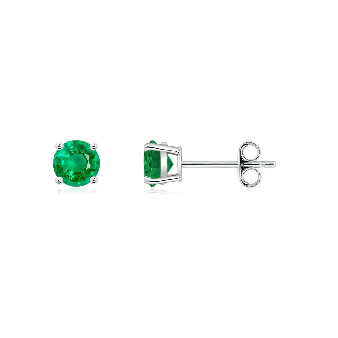 Round Cut Emerald Stud Earrings, 14kt Solid Gold Prong Set Engagement Women Fine Studs Luxury Earrings May Birthstone Jewelry